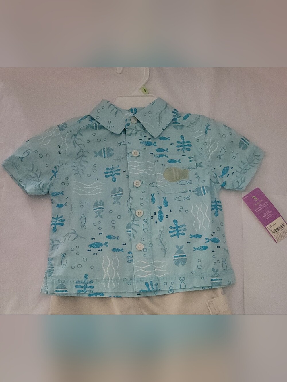 Carter's Light Blue Short-Sleeve Button-Up Shirt with Fish Print